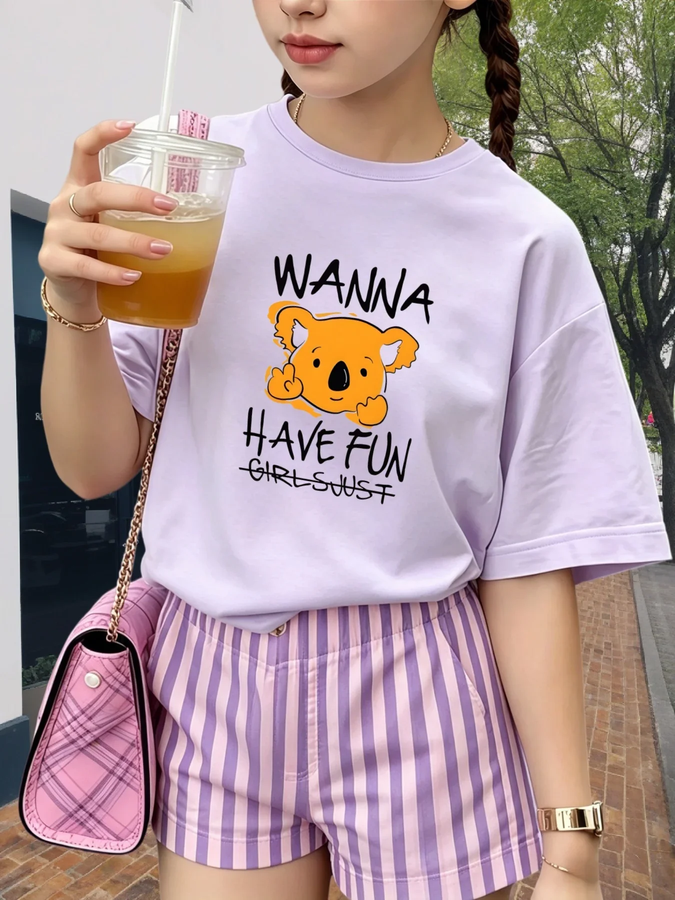 Fluorescent Green Kids T Shirt Pure Cotton Cartoon Koala Letter Print O-neck Short Sleeve Boys Girls Summer Tops