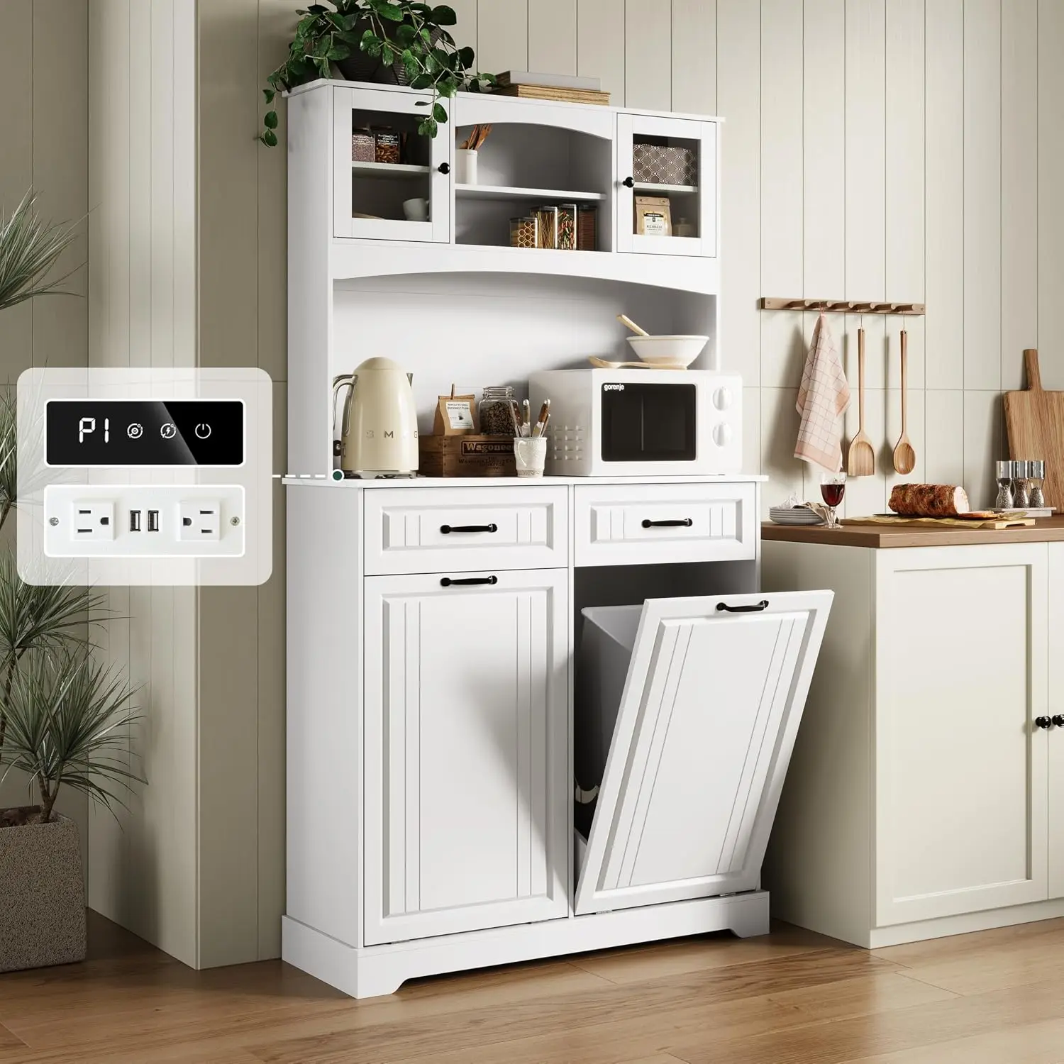 Tilt Out Trash Cabinet with Deodorizer & Outlet, 71