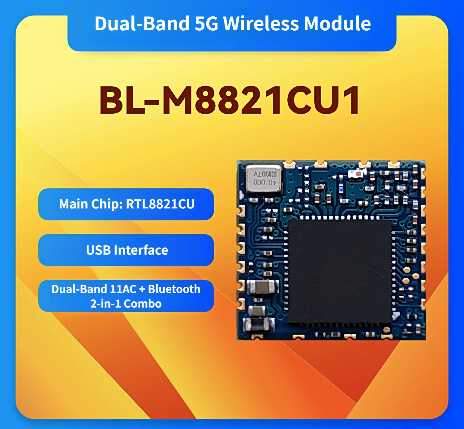 BL-M8821CU1 Dual-Band 5G USB WiFi Bluetooth Combo Module, RTL8821CU Chip, 2.4GHz/5GHz Wireless Adapter for PC/Linux/Android