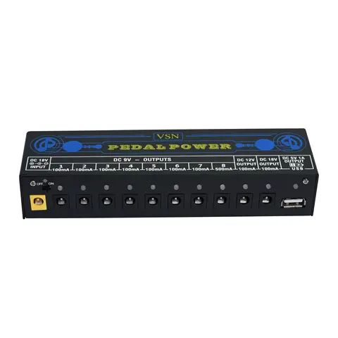VSN 페달 전원 공급기: 멀티 출력 9V/12V/18V DC 및 5V USB 지원