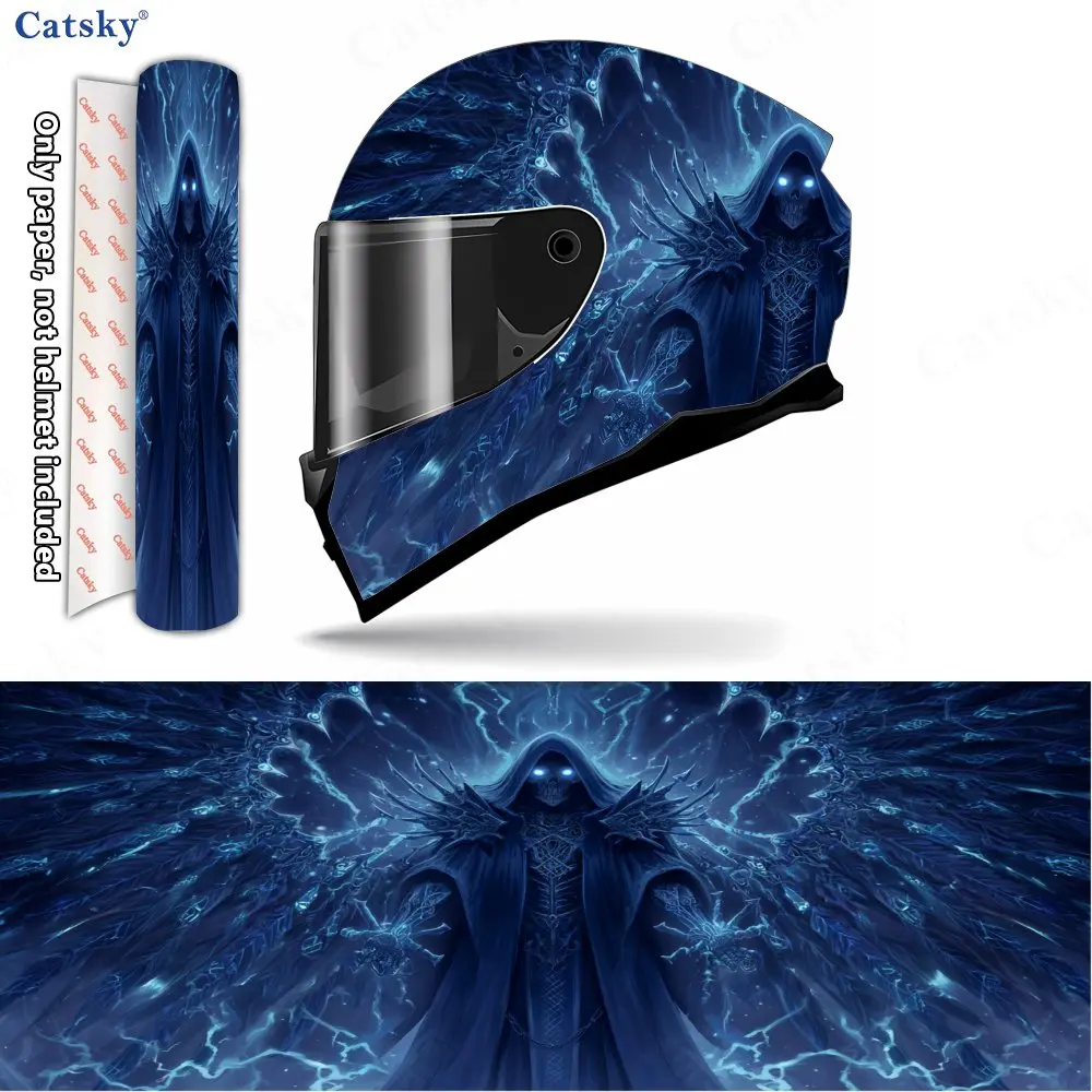 خوذة Nether Blue Flame & Skeleton Wings من الفينيل، شارات خوذة لكامل الوجه مقاومة للماء ومقاومة للخدش، ديكور متين من مادة PVC