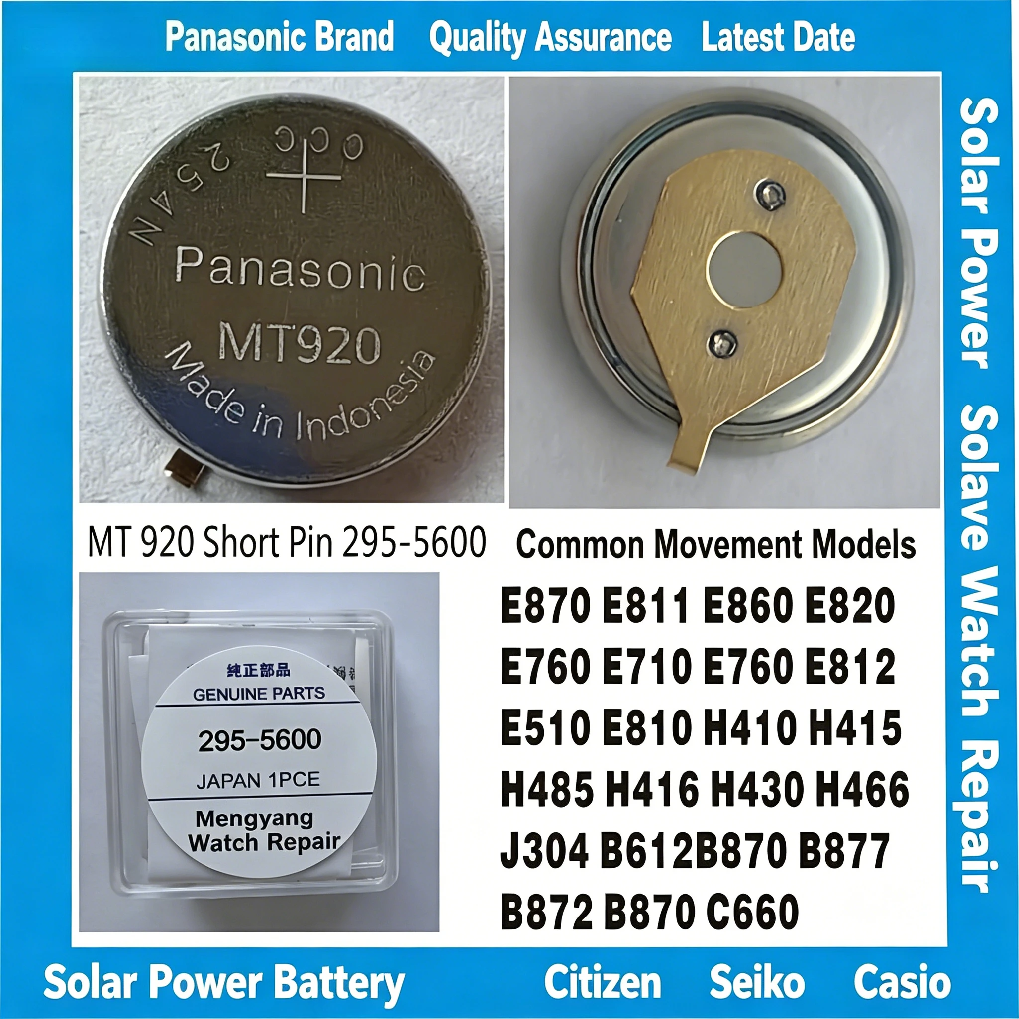 100% Original Panasonic 295-5600 MT920 Battery 295.56 For Watch Eco-Drive Capacitor MT920 Genuine Part No. 295-5600