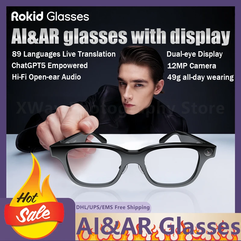 Rokid New Glasses Hands-Free Fpv Camera Crystal-Clear Audio 89 Languages Live Translation Intelligent Navigation for Daily Wear