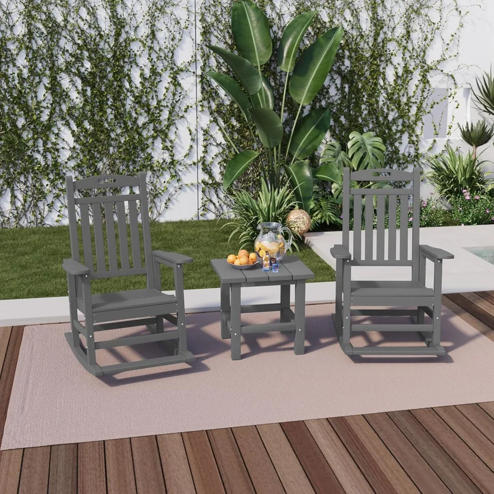 All-Weather HDPE Outdoor Rocking Chairs with Footboard, Effortless Installation for Adults, Patio Porch Rockers for Comfortable
