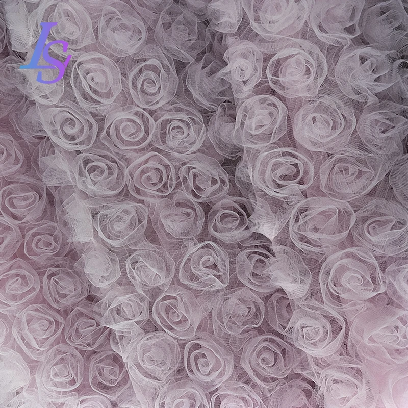 Mesh Fabric Pink Rose Wedding Dress Clothing Designer Wholesale Cloth Apparel Sewing By Meters Diy Polyester Material