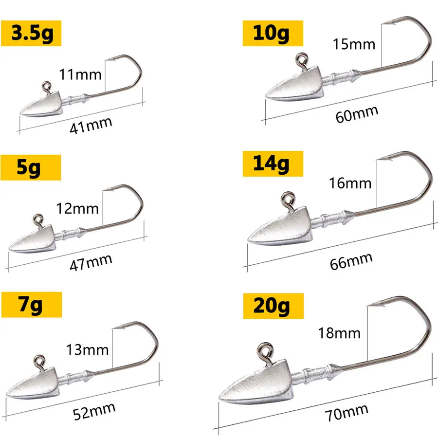 MrLurion 10pcs Triangle Head rig jig hook 3.5g 5g 7g 10g 14g 20g ,soft lure bait fishing hook ,sharp carbon steel fishing hook