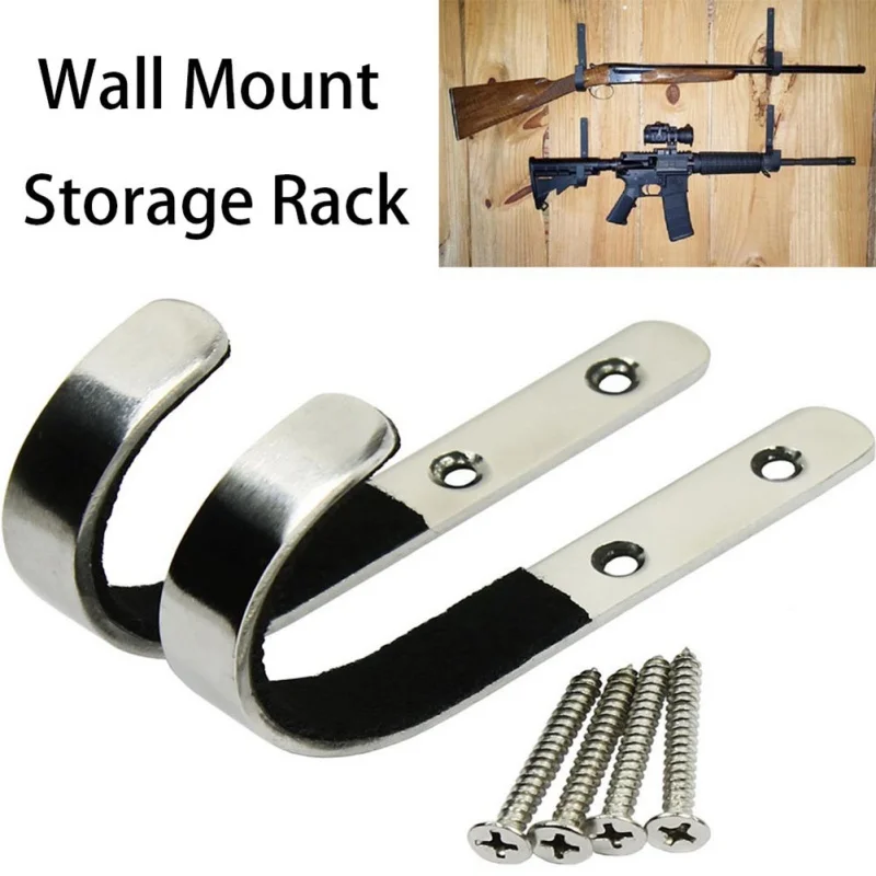 

1 Pair Hunting Wall Mount Storage Rack Silver J Shape Stainless Steel Anti-Scratch Hooks Hangers Holder