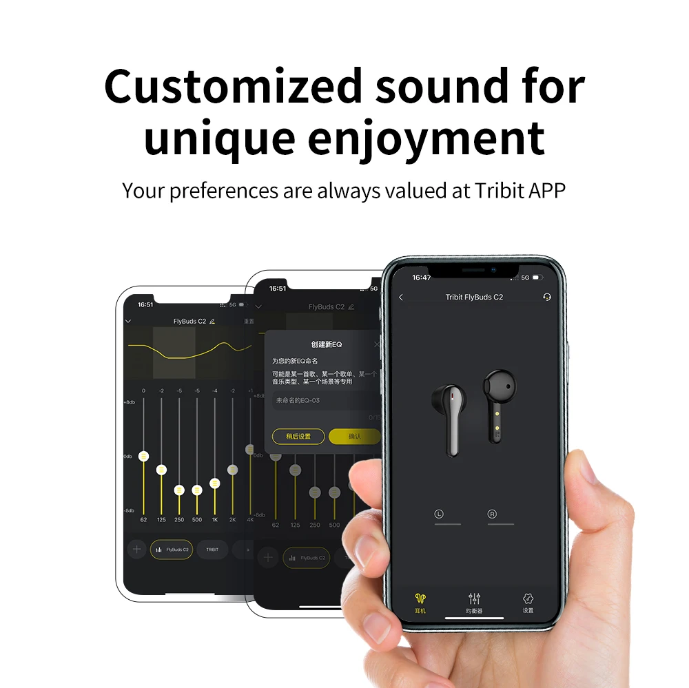Tribit FlyBuds C2 auricolari Bluetooth Wireless 4 microfoni chiamata cancellazione del rumore chiamate cristalline auricolari 32H cuffie Playtime