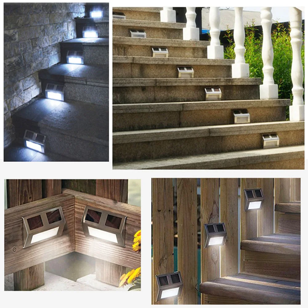 جديد 3L-ED الفولاذ المقاوم للصدأ الشمسية لمسارات الدرج في الهواء الطلق فناء L-ED ضوء الشارع الشمسي (أبيض دافئ) ضوء خارجي