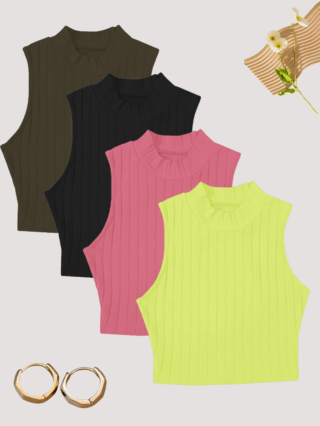 

Комплект из 4 предметов крутых, модных и повседневных однотонных женских жилетов без рукавов на весну, лето и осень.