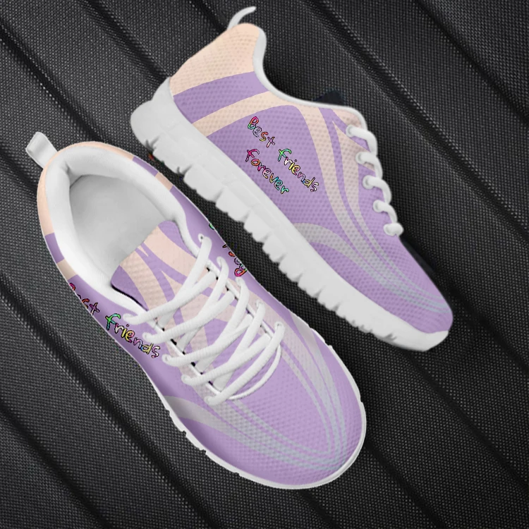 INSTANTARTS Best Friends Forever Lines Mesh Fashion Breathable Comfortable Summer Women's Sneakers Casual Walking Flats Lace-up