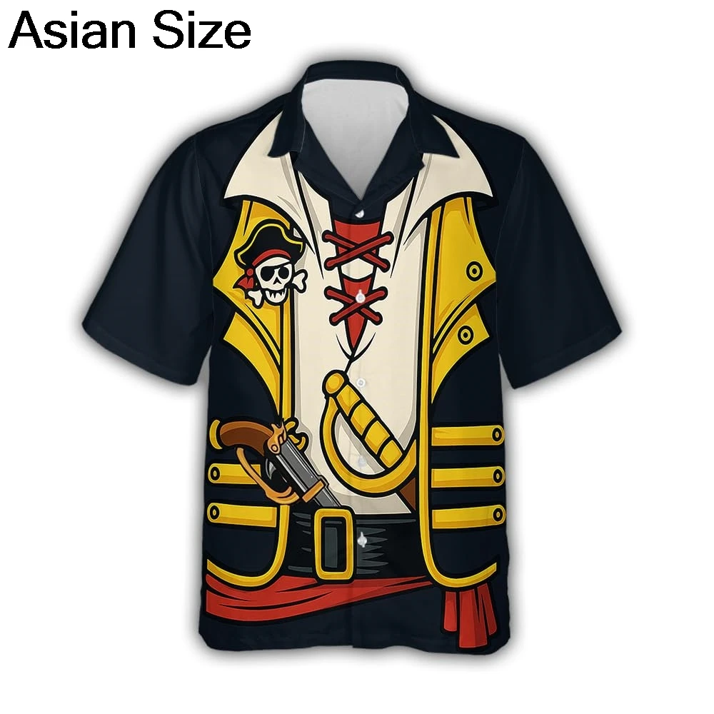 2025 Horror Skull Pirate Graphic Shirts For Men Clothes Harajuku Fashion Cosplay Short Sleeve Goth Hawaii Sailor Parrot Blouses