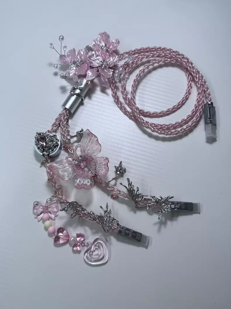 {Pink Butterfly} 2-in-1 8k Aviator Cable/Hmhub Usb-c 1.3m Rgb Magnetic Mechanical Keyboard Cable Decorative Accessorie