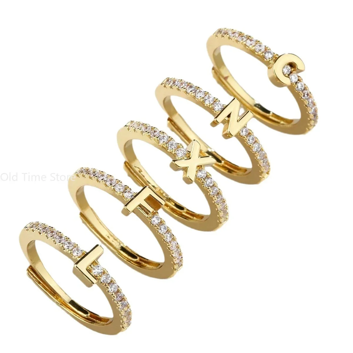 Stainless Steel Chubby Balloon Font Initials Letter Rings for Women Adjustable Gold Color Alphabet Ring Aesthetic Jewelry