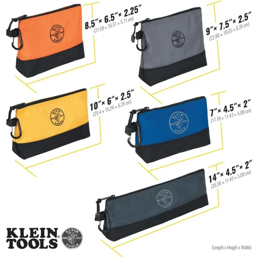 55569 Custodia per attrezzi con cerniera standup con moschettoni Fondo rinforzato con schienale Resistente all'acqua 1680d MultiSize Confezione da 5 per esterni
