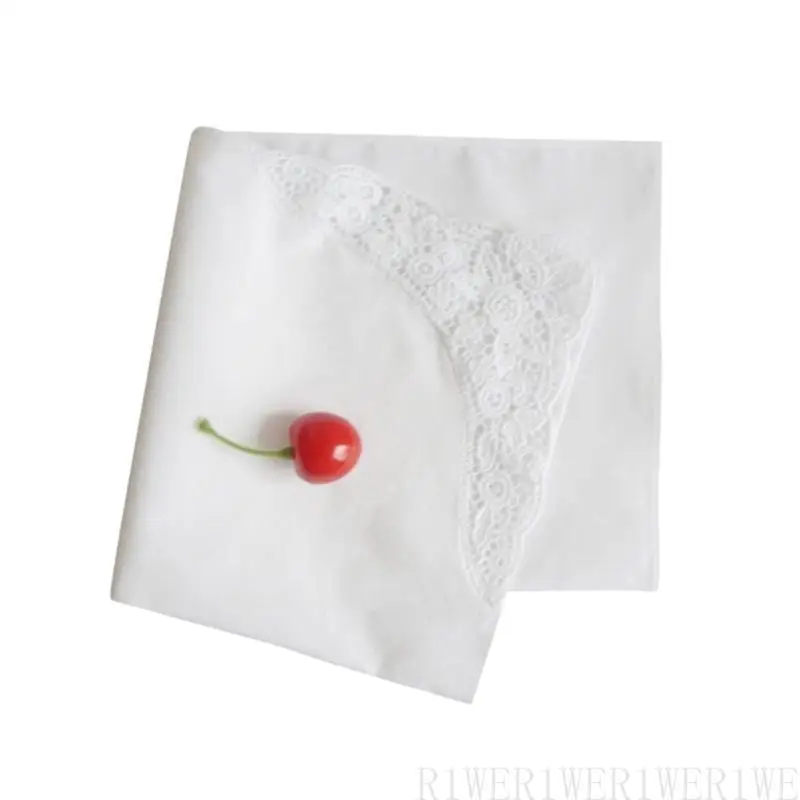 

R1WE Wedding Handkerchief Flower Cotton Lady Handkerchief for Bridal Wedding Party Portable Towel Napkin Hankies Girl
