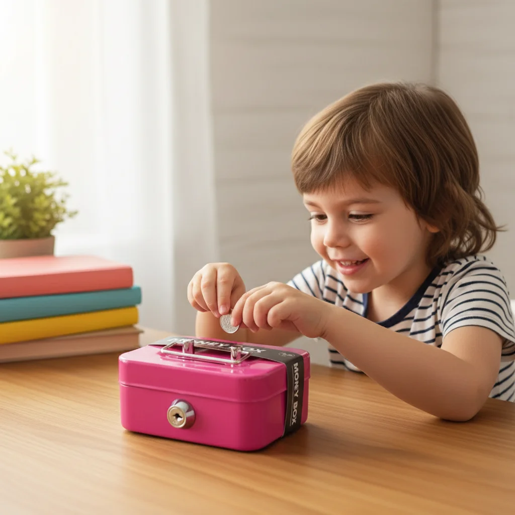 Portable Metal Key Lock Cash Box With Handle Small Kids Money Organizer Storage Box With Lockable Cover For Easy Cash Management