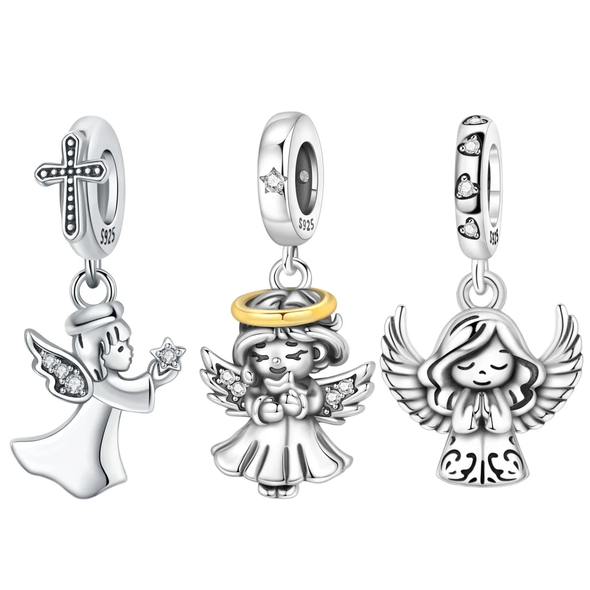 MISEFF S925 Sterling Silber Charm Anhänger mit religiösen Symbolen, Engel, Kreuz, Jesus, für Original-Armband, DIY-Schmuckherstellung, Geschenk ﻿