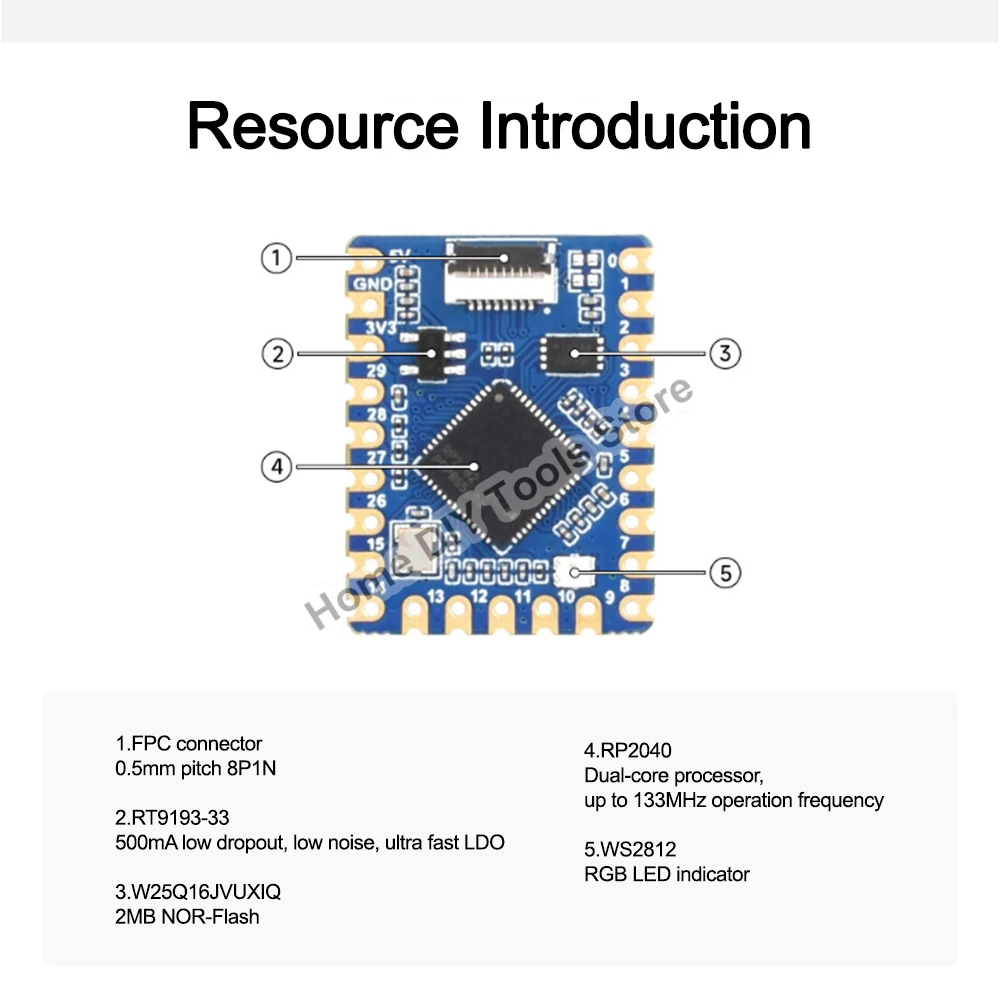 Módulo de Placa Desarrollo RP2040-Tiny RP2040 CERO Raspberry Pi PICO USB Tipo C Interfaz 264KB SRAM 2MB Flash C/C Para Arduino
