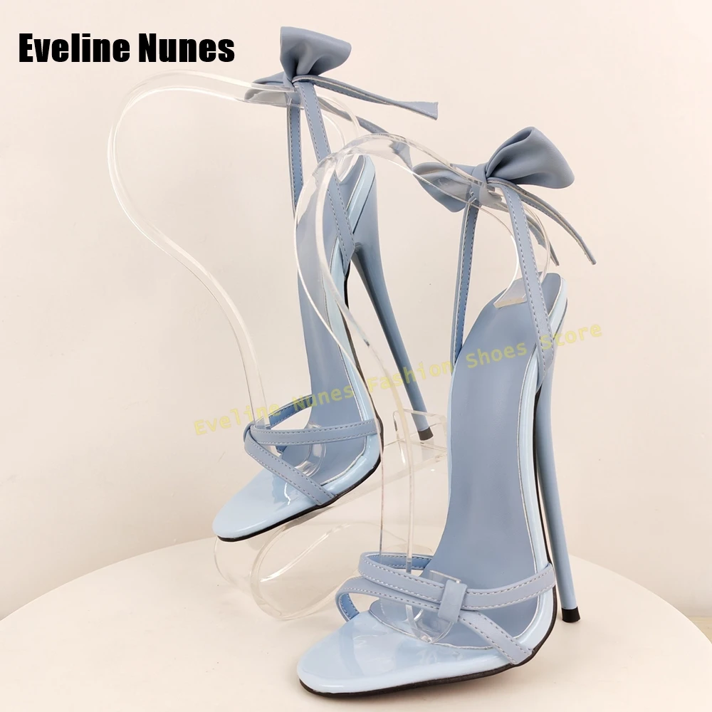 Blue Bowknot Back Strap Sandals Round Toe Stiletto Side Air Solid Slingback Women High Heels 2026 Summer Party Dress Shoes Trend