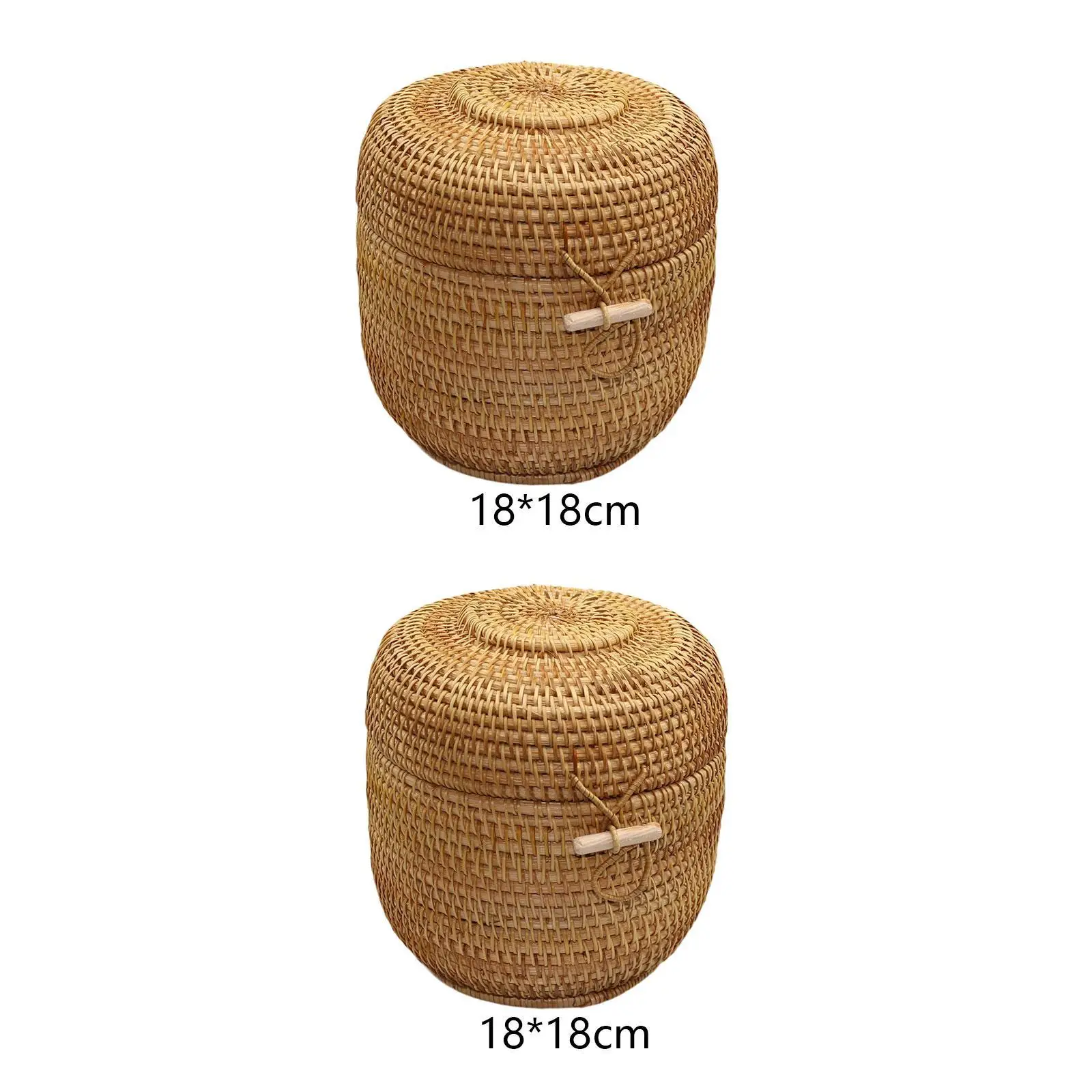 Woven Tea Box with Cover Hand Woven Serving Bowl Basket for Tea Candy Coffee