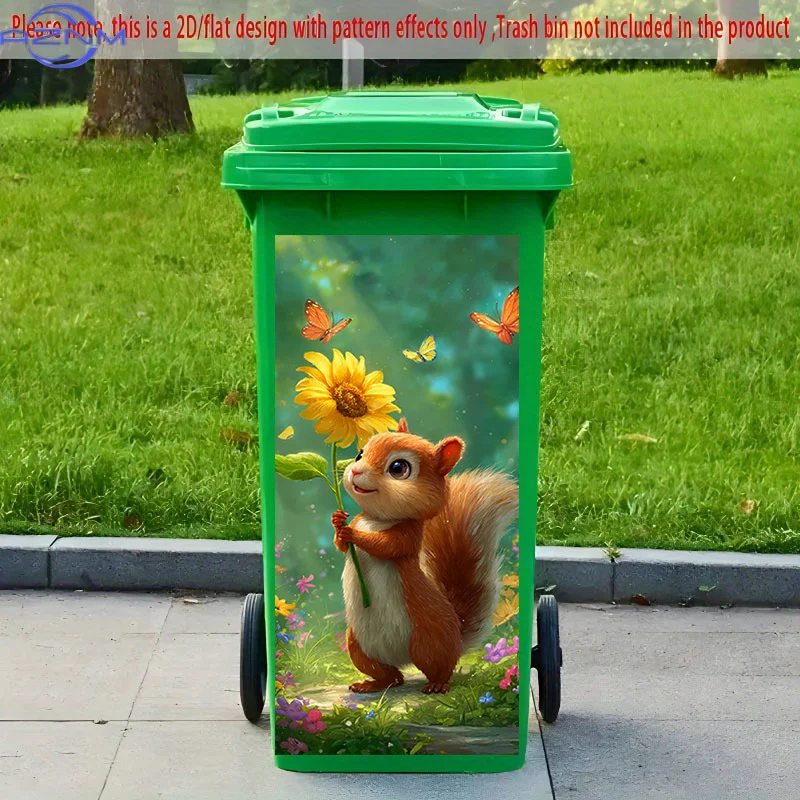 1pc of 2D Pattern Printing Kitchen Trash Can Sticker, X Cm, Featuring a Squirrel And Butterfly Theme, Suitable for Modern Kitc