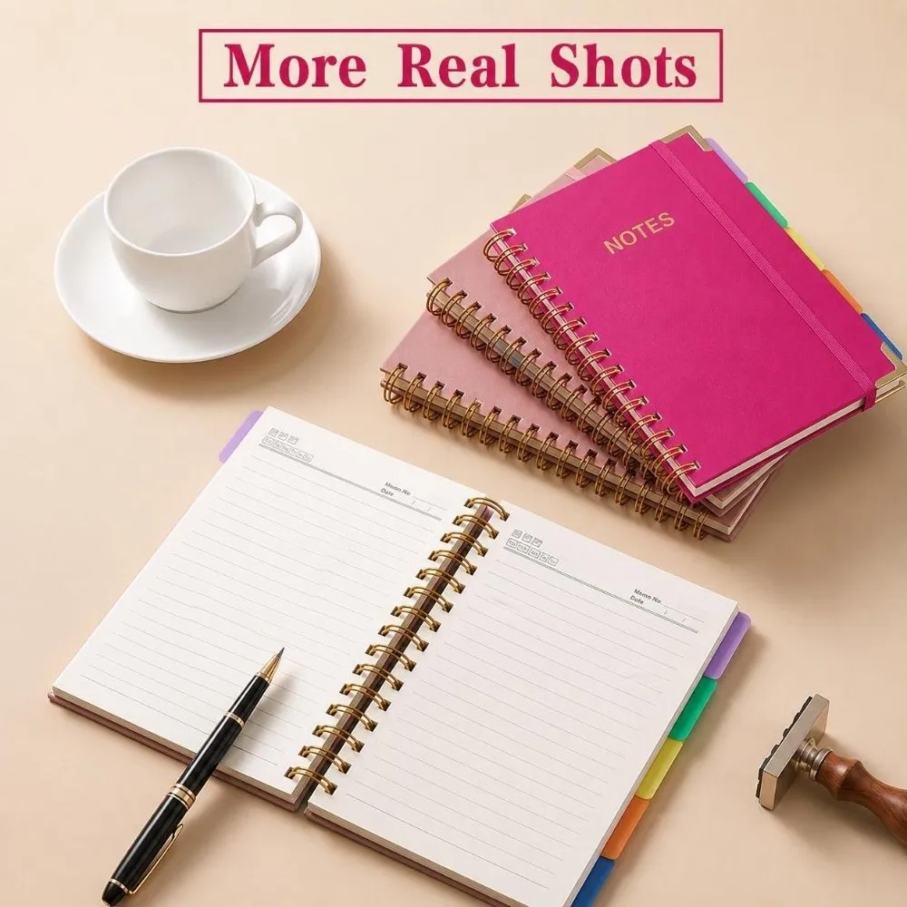 A5 Hardcover Spiral Notebook with Tabs 300 Pages Journal Notebook Removable Dividers Leather Cover Notebook College Ruled
