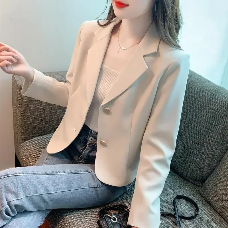 Women's Cropped Jacket Petite Casual Elegant Design Sensibility Professional Western-style Tailored Coat Spring Autumn 2024