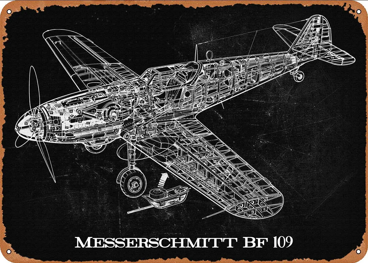 1p Messerschmitt Bf 109 3# Metal Tin Sign Wall Decor Man Cave Military Fan Gift Home Bar Pub Decorative Military Posters