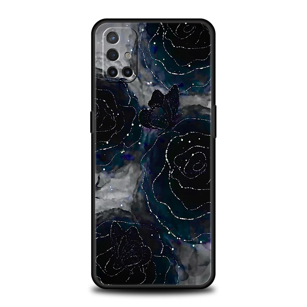 Luxury Phone Case For Oneplus 13 12 13R 12R 10R 11 10T Nord N100 N200 10 8 9 9R 9RT CE 2 3 Pro 5G SOFT Cover Black Rose Pattern