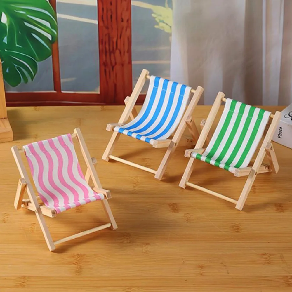 New Mini 1/6 Dollhouse Chair Wooden Multicolors Foldable Beach Chair Model 11.5*12*10.6cm Camping Chair Ornament For 10cm Cotton