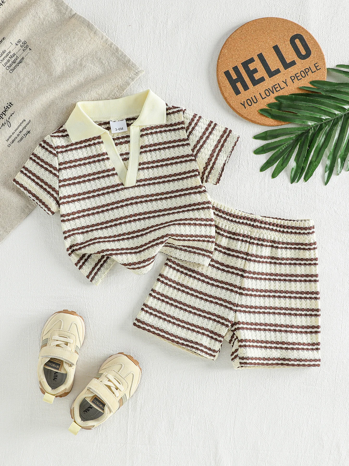 Summer Casual Striped Design Short-Sleeved Top + Shorts Two-Piece Set, Suitable for Various Casual Occasions When Going Out