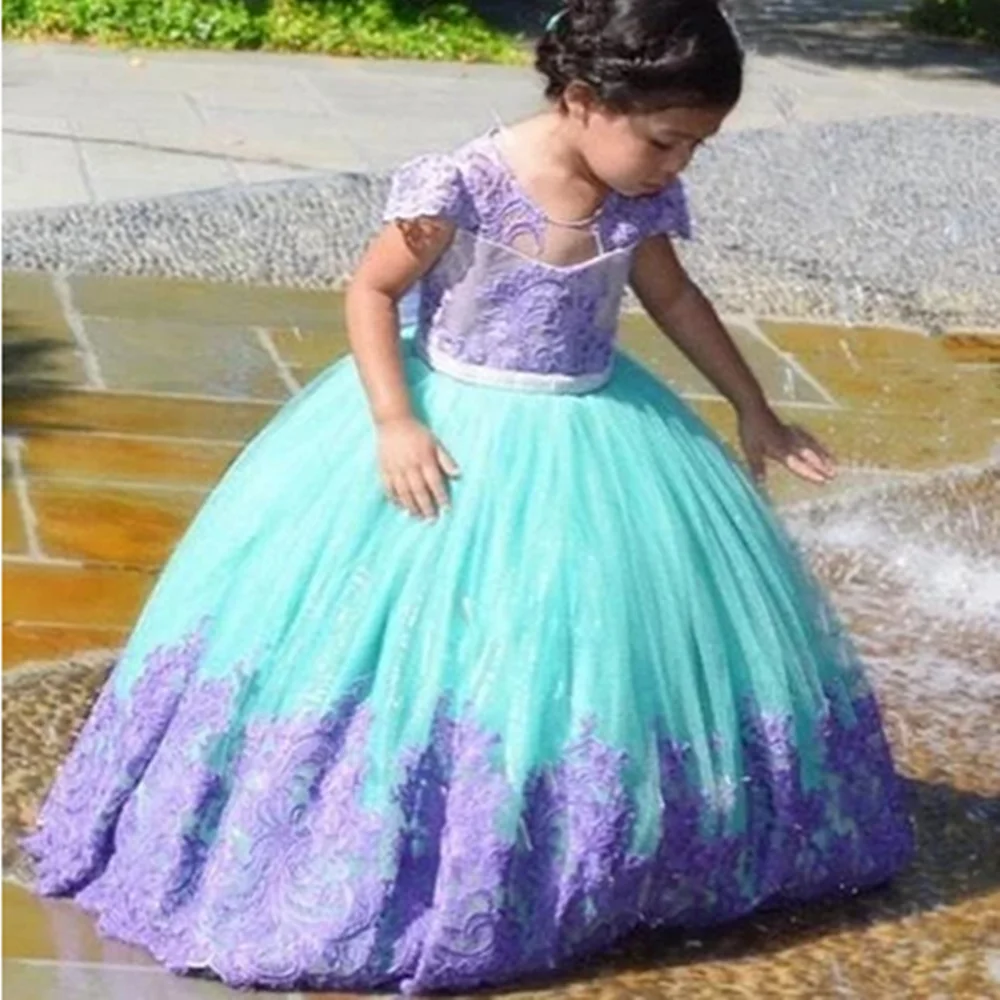 Cute Flower Girl Dresses Bow Fluffy Tulle Appliqués Birthday Pageant Demoiselle First Communion Wedding Banquet Baptism