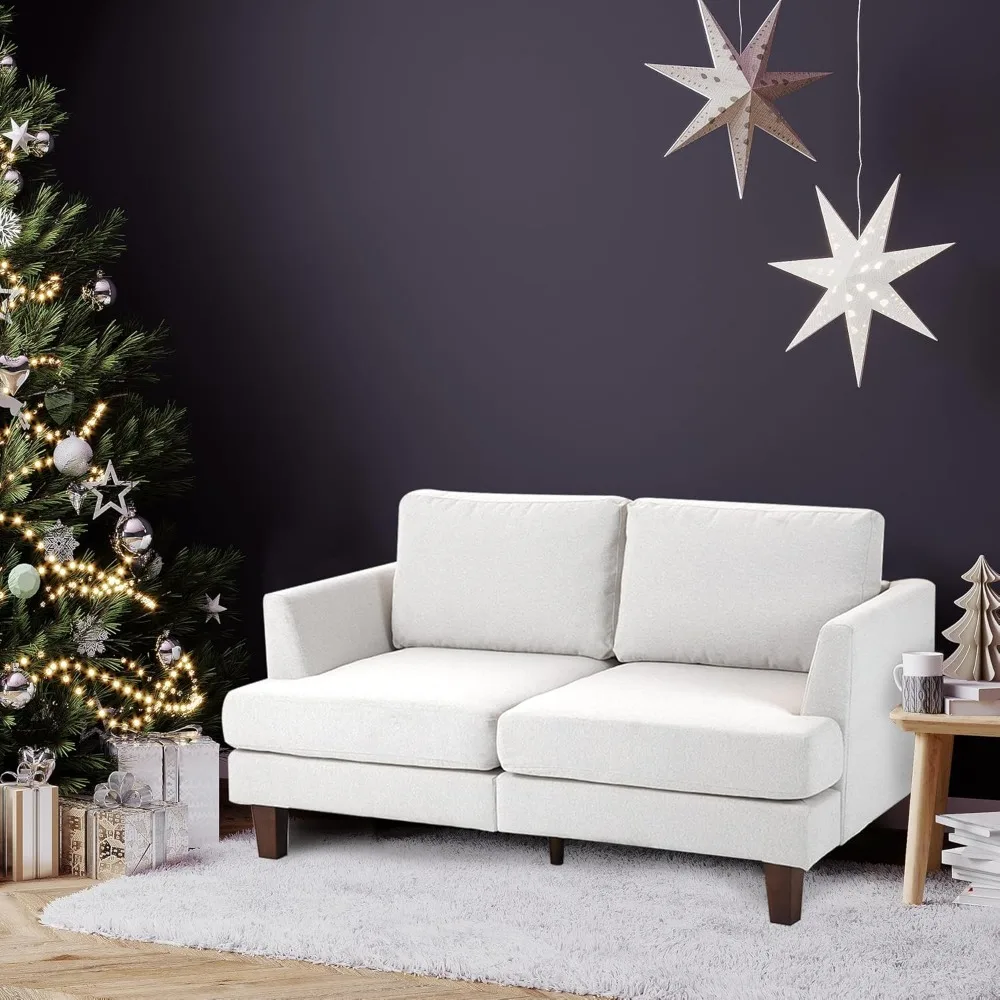 أريكة بمقعدين حديثة لمنتصف القرن، أريكة من قماش الكتان لغرفة المعيشة وغرفة النوم، مناسبة للمساحة الصغيرة #4