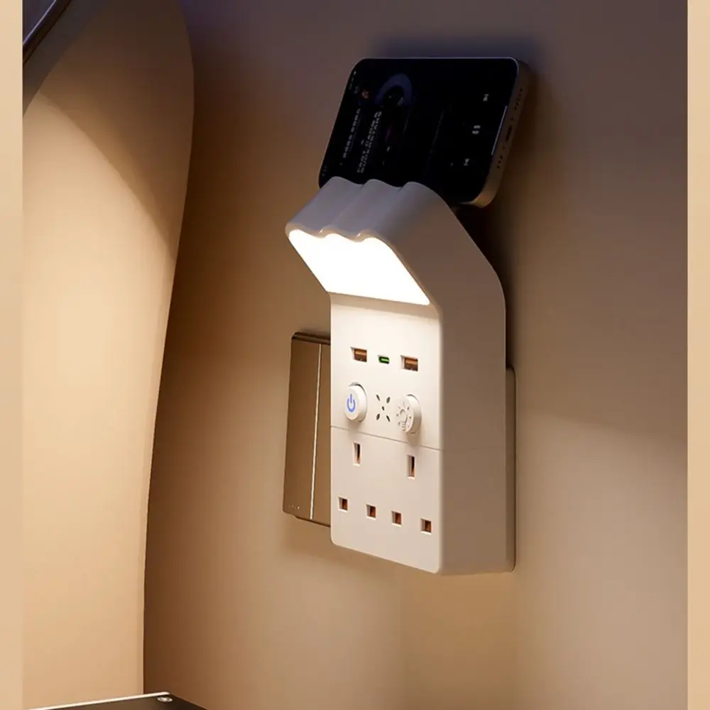 Universal Socket Night Light Socket Converter Warm White LED 3 Level Brightness Adjustable Socket Wall Lamp Square