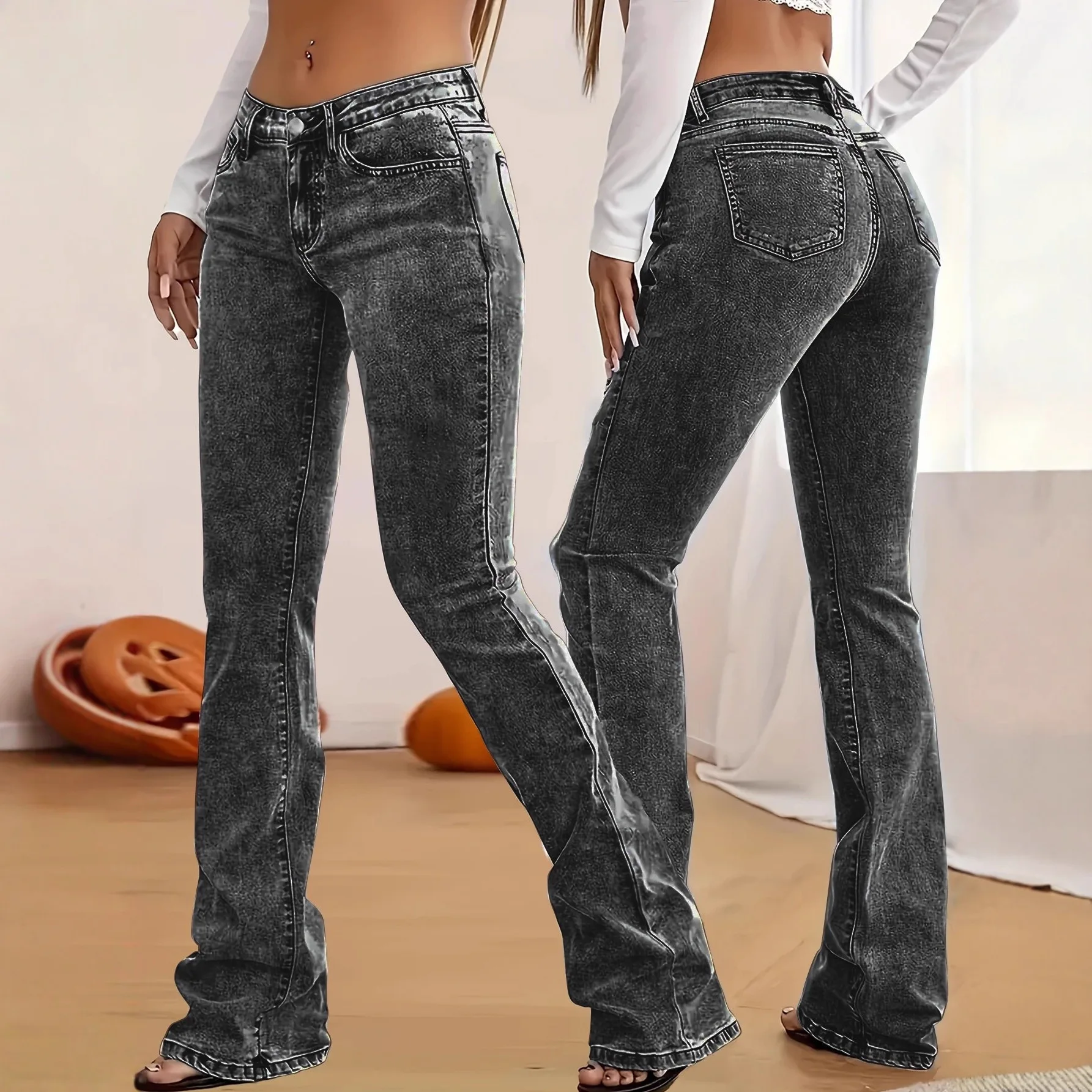 Slightly Pulled Jeans Women's New High-waisted Horseshoe Floor-mopping Flared Pants