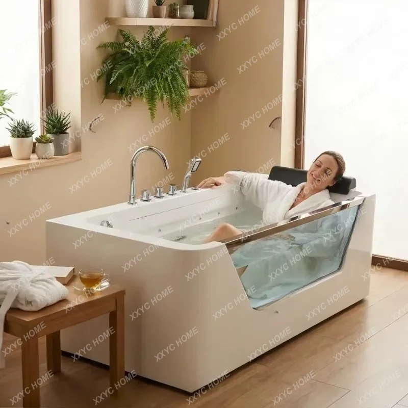 XX Whirlpool Bathtub Hydrotherapy Jetted Bathtub Glass Panel  Jets-Side Apron  Gallons White Bathroom Furniture Sets