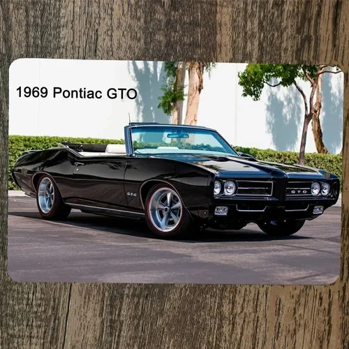 1969 GTO Convertible Muscle Car  Metal Wall Garage Sign Poster