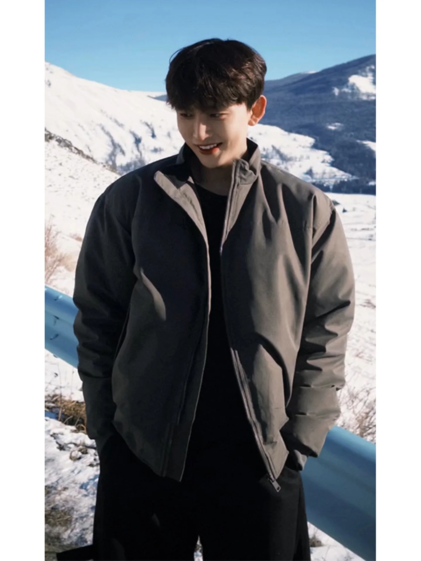 

American Sle Tee-Proof Thiened Cotton Jaet Men's Winter Warm Stand Collar Coat Regular Sve Length Pure Color