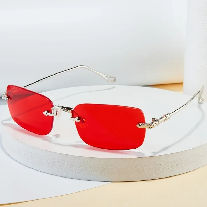 Modische Retro-Quadrat-Unisex-Sonnenbrille ohne Rahmen, UV-Schutz, Street-Style, vielseitiges Schlankheitsdesign für Männer und Frauen