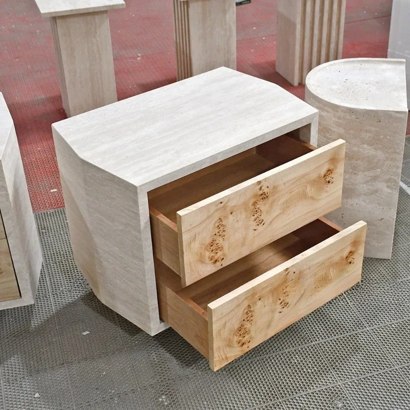 American Country Wood Bedroom Furniture Foldable Bed Frame with Travertine Cabinets Sideboard for Hospitals
