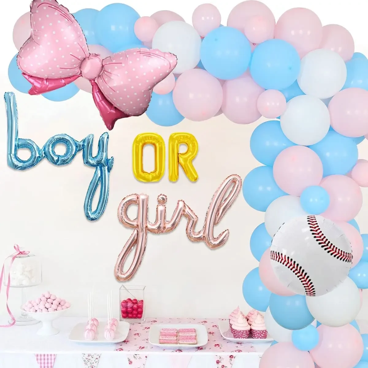 

Sursurprise Baseballs or Bows Gender Reveal Party Decoration Supplies Boy or Girl Balloon Garland Arch Kit Bow Baseball Balloon