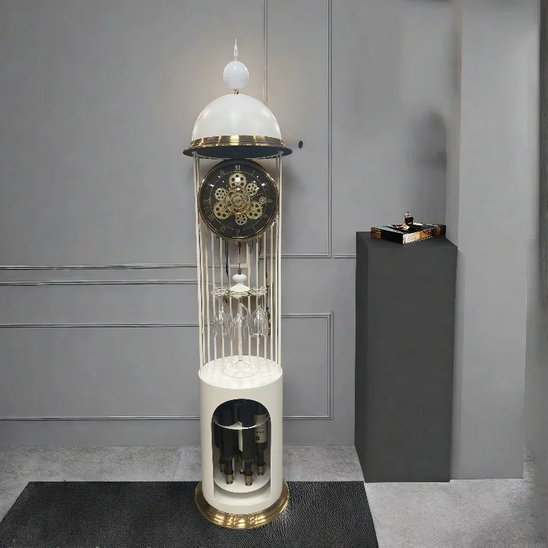2026 modern still life decorative metal material quartz mobile gear floor clock, suitable for living room