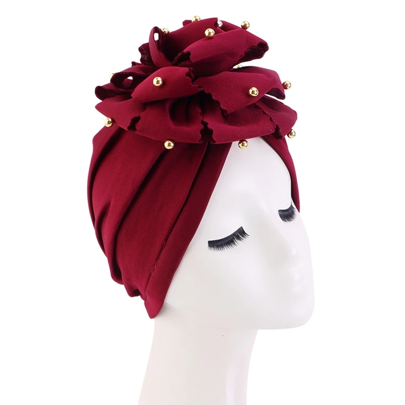 Gorro Hijab musulmán para mujer, flores 3D con cuentas de Color dorado, turbante, gorro islámico para la cabeza, accesorios para el cabello para mujer, bufanda musulmana