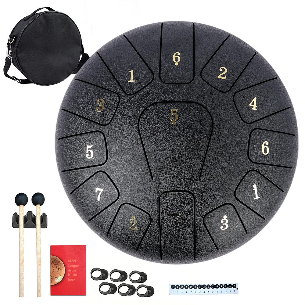 Professionelles Zungentrommel-Musik-Set aus Stahl für Erwachsene und Kinder, 25,4 cm große Handschlaginstrumente, Regentrommel mit 13 Noten für Yoga – Detail 8