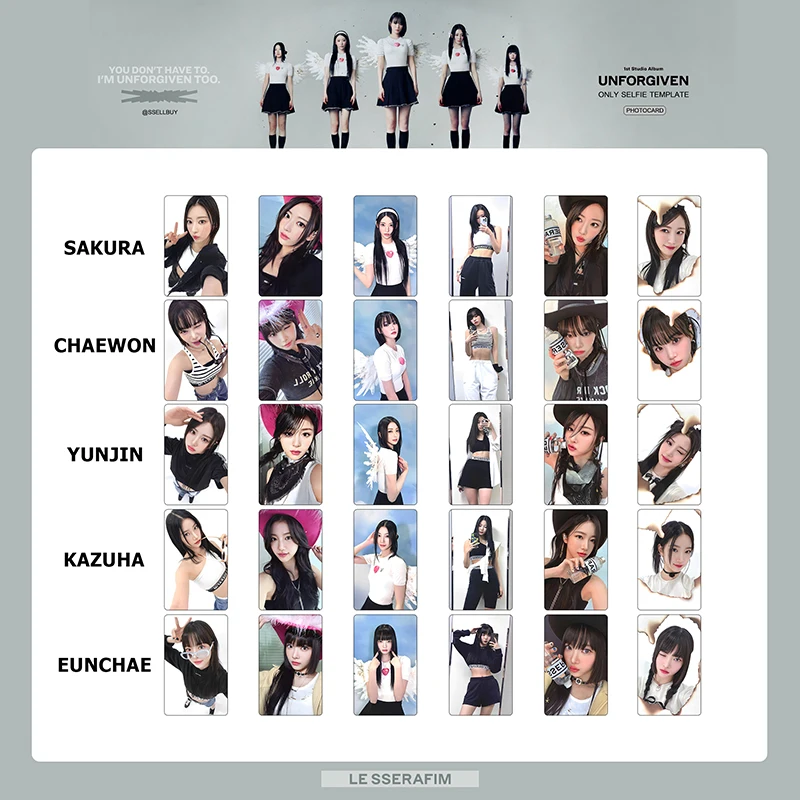 Korean Girl Group\'s New Album Unforgettable Collection of Small Cards SAKURA KIM CHAEWON KAZUHA Peripheral Small Cards