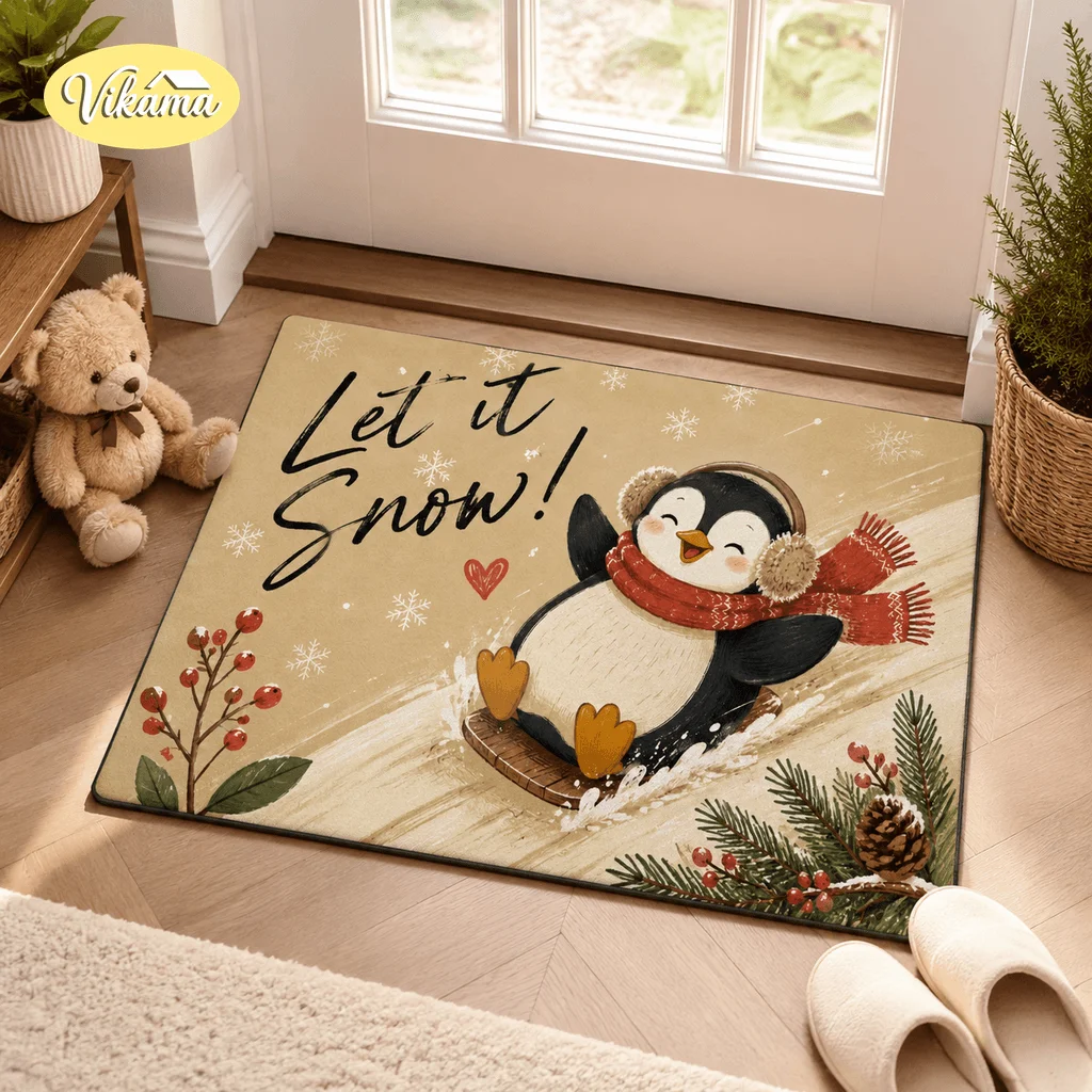 VIKAMA Christmas Decoration Entrance Door Mat Bedroom Living Room Bathroom Water-Absorbing Easy-To-Clean Hallway Foot Mat