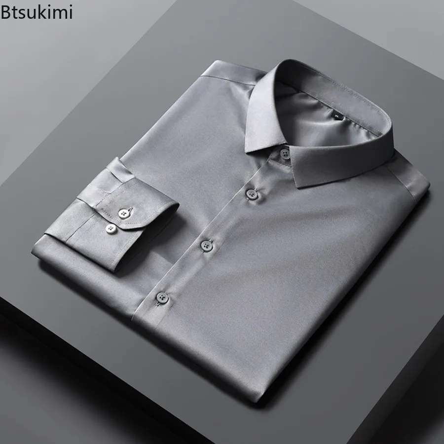 2026 New Non-iron Anti-Wrinkle Shirts for Men High-grade Long Sleeve Solid Slim Dress Shirts Male Business Social Formal Blouses