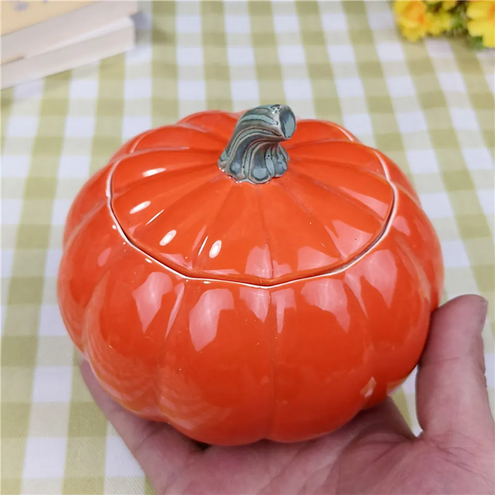 Mini Pumpkin Shape Ceramic Tea Can Red Small Size Sealed Storage Container Coffee Sugar Jar Food Storage Container Home