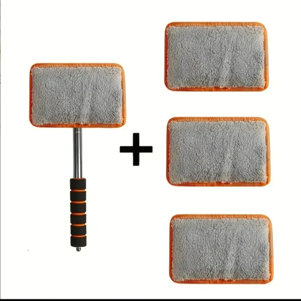 Kit 4 Peças: Limpador de Vidros Telescópico para Carro com Haste de Metal, Ferramenta para Remoção de Poeira e Desembaçamento, Limpeza Interna e Externa Automotiva